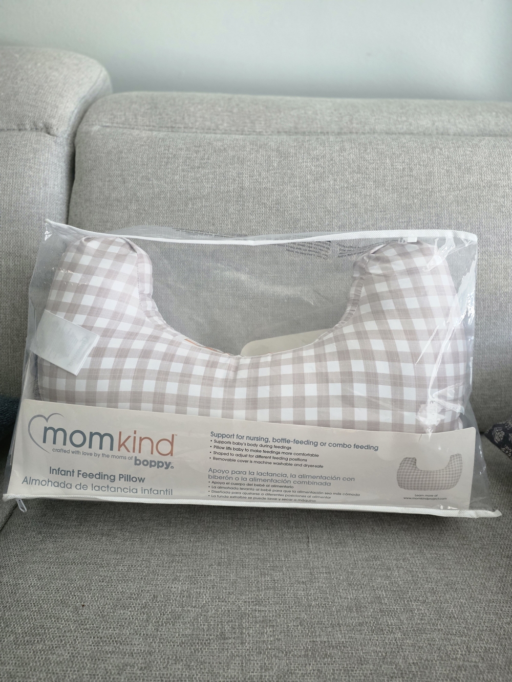 Infant Feeding Pillow - Taupe Plaid